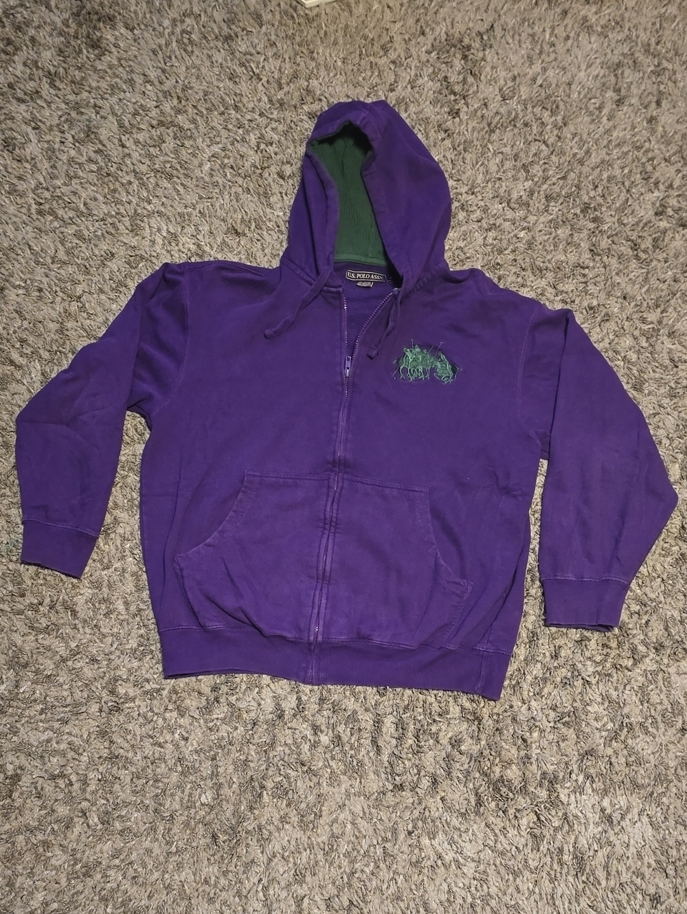 U.S. Polo Assn. Purple Zip-Up Hoodie with Green Inner Hood